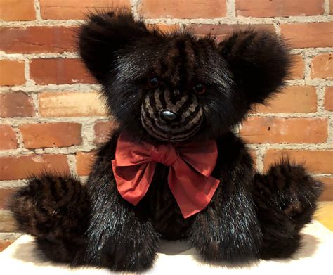 Striped Fur Teddy Bear Handmade Bear Vintage Recycled Fur Etsy