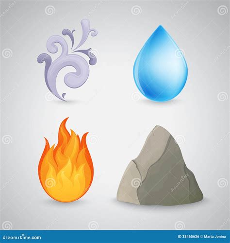 Cuatro Elementos En Estilo De Dibujos Animados Fuego Agua Aire Y My