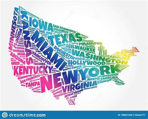 Usa Map Word Cloud Collage Stock Illustration Illustration Of Colorado