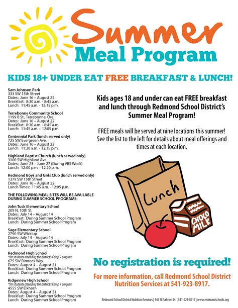 A free medium beverage of your choice when you sign up for dd perks reward program. Summer Meals Program Set for RSD | Redmond School District