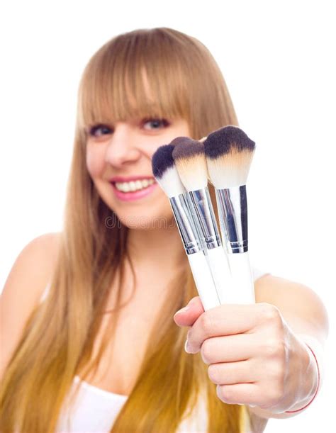 Beauty Girl With Makeup Brushes Stock Image Image Of Blush