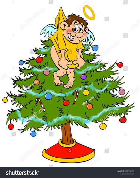 Hand Drawn Cartoon Tree Topperchristmas Tree Stock Illustration