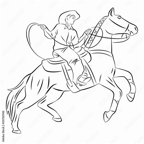 Silhouette Of A Cowboy On Horseback Vector Drawing Stock Vector