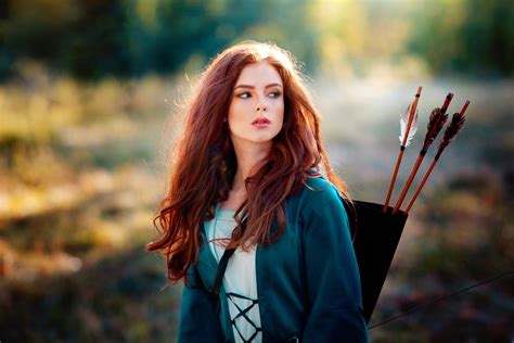 Alexandra Girskaya Depth Of Field Redhead Long Hair Archery Quiver