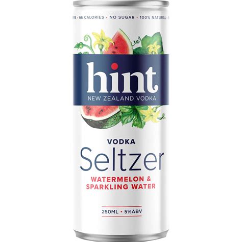 Hint Vodka Seltzer Watermelon And Sparkling Water 6x4x250ml Woolworths