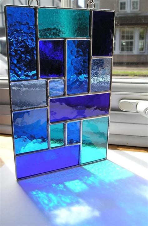 Abstract Stained Glass Suncatcher Shades Of Blue Handmade Etsy