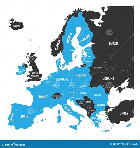 Political Map Of Europe With Blue Highlighted 27 European Union Eu