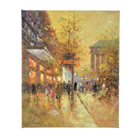 Impressionist Oil Painting Of Parisian Street Scene W La Madeleine By