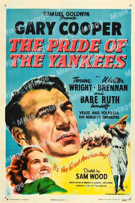 The Pride Of The Yankees 1949 Vintage Movie Poster Reprint Posters