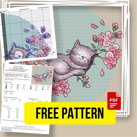 Free Printable Cross Stitch Pattern With A Cute Spring Cat Designed By