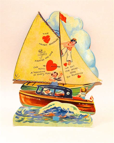 Valentine's day, also called saint valentine's day or the feast of saint valentine, is celebrated annually on february 14. Antique Valentine Card . Large Sailboat . Motorboat . Stand Up | Etsy | Valentines cards ...