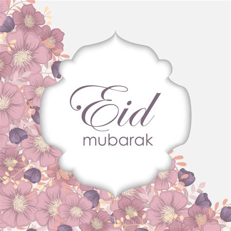 Eid Mubarak Greeting Card With Floral Design Vector Free Download