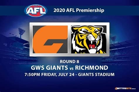 $75,000 aud on draftstars ($15 entry, 125 max) $1,500 usd on draftkings ($15 entry, 3 max) weather: GWS Giants vs Richmond betting tips | AFL 2020 | Round 8