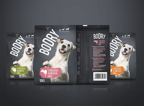 Three Bags Of Dog Food Are Shown On A Dark Background With The Front