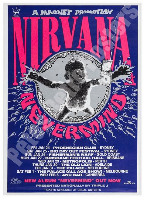 Nirvana Vintage Concert Nevermind Australian Tour1992 Poster Canvas Wall Art Print