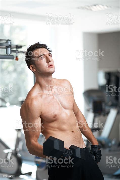 Man Doing Exercises Dumbbell Bicep Muscles Stock Photo Download Image