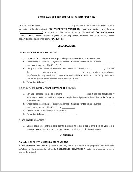 Contrato De Promesa De Compraventa Ejemplos Y Formatos Word Pdf