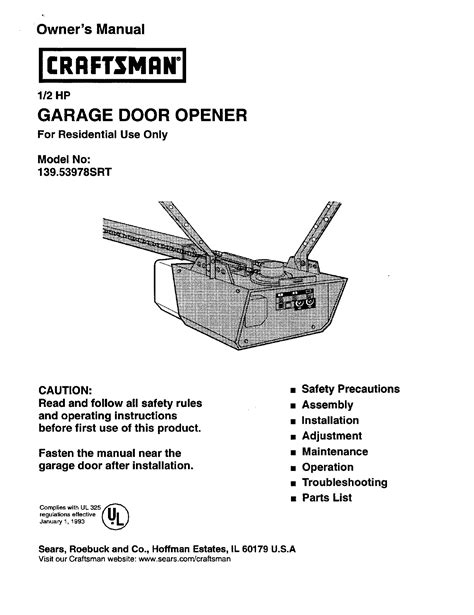 Sears Craftsman Garage Door Opener Manual