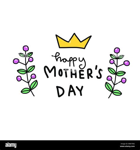 Happy Mother Day Word Handwriting With Berry And Crown Frame Cartoon