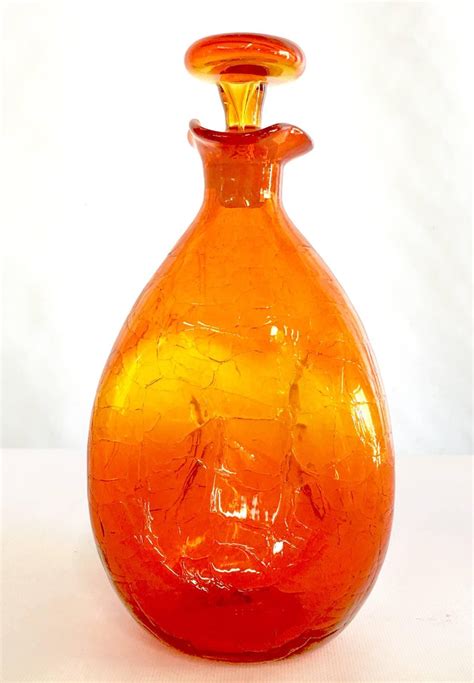 1950 S Blenko Crackle Glass Pinched Amberina Decanter At 1stdibs Blenko Crackle Glass Decanter