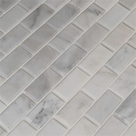 Arabescato Carrara 2x4 Polished Bevel Marble Mosaic Tile Backsplash