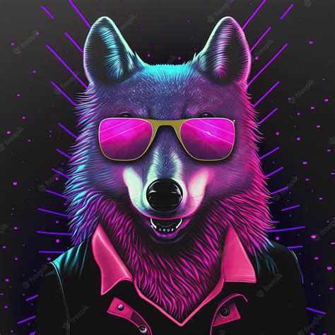 Premium Photo Cool Neon Party Wolf In Sunglasses Generative Ai Not