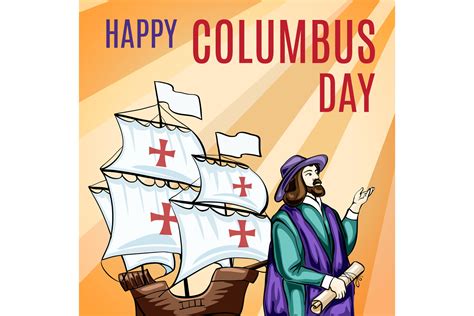 Great Columbus Day Concept Banner Cartoon Style By Anatolir56