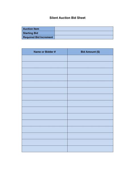 Free Printable Silent Auction Template Printable Templates