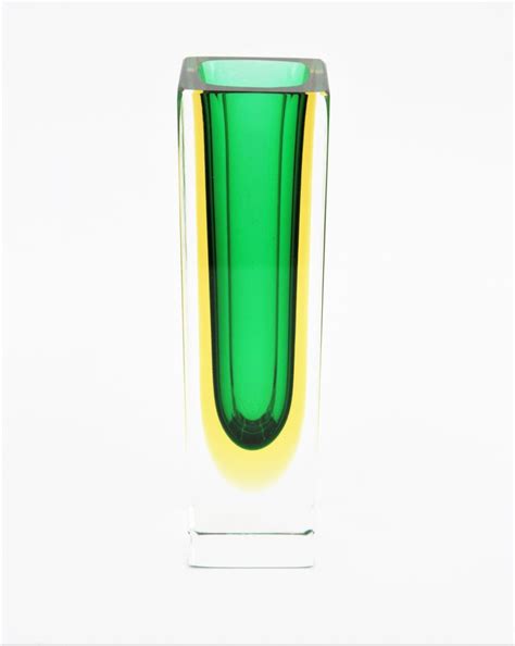 Flavio Poli Murano Faceted Sommerso Green Yellow And Clear Art Glass Vase For Sale At 1stdibs