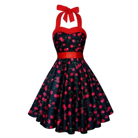 Black Cherry Dress Red Cherries Print Fruit Rockabilly Clothing Pinup Dress 50s Vintage Dress