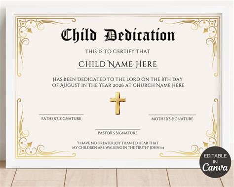 Editable Baby Dedication Certificate Printable Child Etsy Uk
