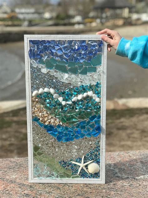 Free Shipping 21x 11 Mosaic Coastal Window Mixed Etsy Beach Glass Art Sea Glass Mosaic Mosaic