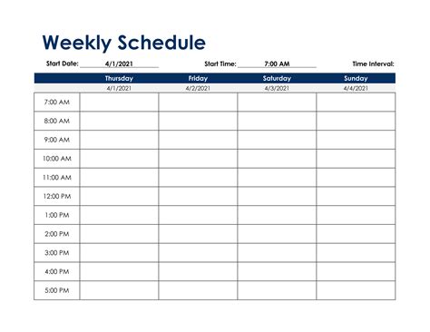 Weekly Schedule Template In Excel