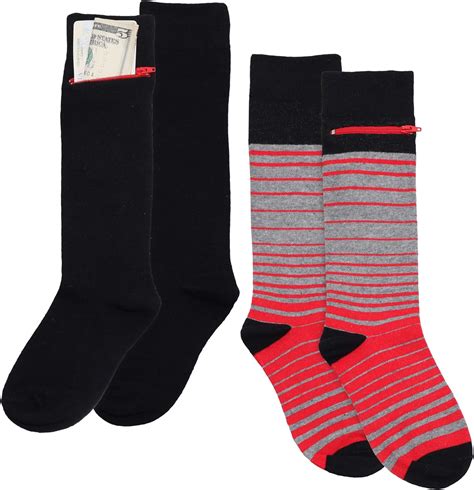 Swan Unisex Adult Crew Socks With Zipper Pocket 2 Pairs 2569cblk9 11 Amazonca Clothing