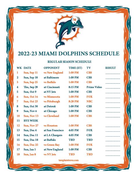Miami Dolphins Schedule 2022 23 Pdf