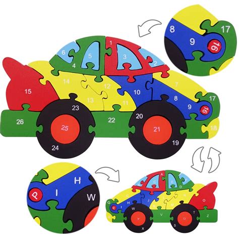 Car Wood Jigsaw Puzzle For Kids Educational Letters And Numbers Etsy