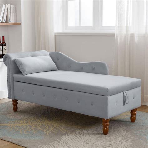 Uixe Modern Gray Velvet Upholstered Buttons Tufted Storage Chaise
