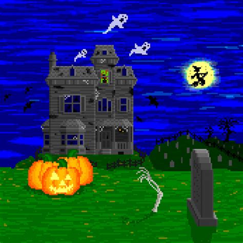 Pixelween Spooky Halloween Haunted House Video Game Pixel Art By