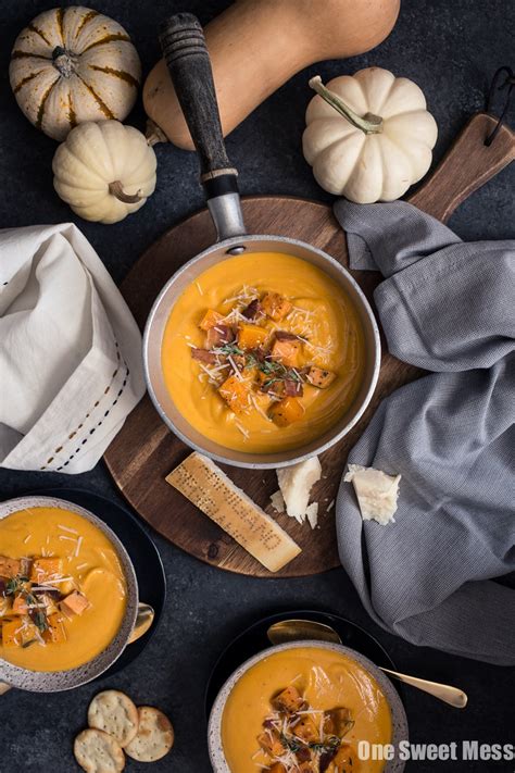 Roasted Butternut Squash & Sweet Potato Soup - One Sweet Mess