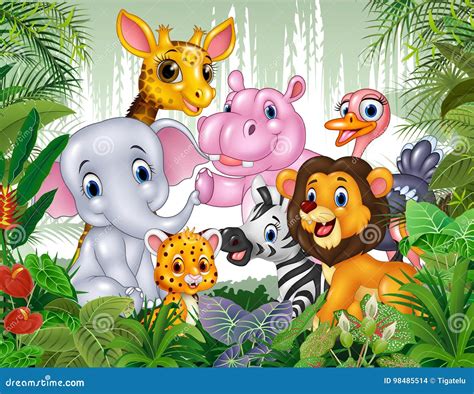 Cartoon Wild Animal In The Jungle Stock Vector Illustration Of Grass