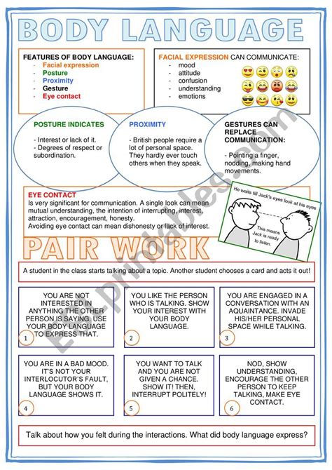 Body Language Esl Worksheet By Nuria08