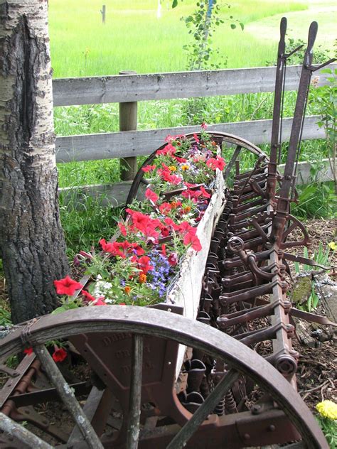 Rustic Farm Equipment With Flowers Farm Decor Garden Decor Rustic