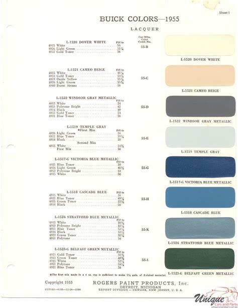 Buick Paint Chart Color Reference