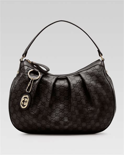 Gucci Sukey Guccissima Leather Medium Hobo Bag Black