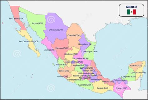 Karte Der Regionen Von Mexiko Politische Und Staatliche Karte Von Mexiko