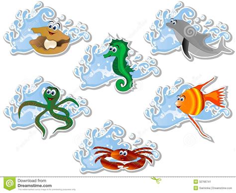 Sea Animals Stock Vector Illustration Of Seashell Aqua