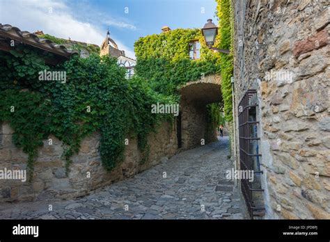 Narrow Street In Old Medieval Town Of Peratallada Spain Stock Photo