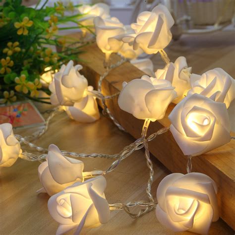 Artificial Rose Flower Festoon Led Lights 20 Leds String Lights