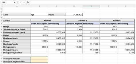Angebotsvergleich Excel Inklusive Interaktivem Beispiel Excel