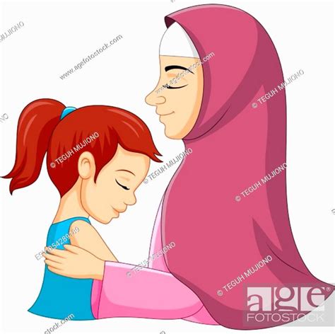 Illustration Of A Muslim Mother Hugging Her Daughter Stock Vector Vector And Low Budget